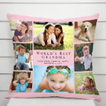 Coussin Meilleur Collage de photos grand-mère rose<br><div class="desc">Donnez à la meilleure grand-mère du monde un coussin de collage photo personnalisé amusant qu'elle chérira pendant des années. Vous pouvez personnaliser avec huit photos de petits-enfants, d'enfants, d'autres membres de la famille, d'animaux domestiques, etc., customiser l'expression "Meilleure grand-mère du monde" et si elle est appelée "grand-mère", "Nana", "Abuela", etc.,...</div>