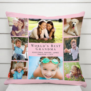 Coussin Meilleur Collage de photos grand-mère rose