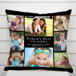 Coussin Meilleur collage photo de grand-mère au monde noir<br><div class="desc">Donnez à la meilleure grand-mère du monde un coussin de collage photo personnalisé amusant qu'elle chérira pendant des années. Vous pouvez personnaliser avec huit photos de petits-enfants, d'enfants, d'autres membres de la famille, d'animaux domestiques, etc., customiser l'expression "Meilleure grand-mère du monde" et si elle est appelée "grand-mère", "Nana", "Abuela", etc.,...</div>