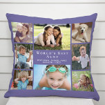 Coussin Meilleur Collage photo de tante violet<br><div class="desc">Offrez à la meilleure tante du monde un cadeau photo personnalisé amusant. Cet oreiller à lancer violet présente un montage photo de 8 de ses nièces, neveux, famille, animaux domestiques, etc, leurs noms et "Meilleure tante du monde" et si elle est appelée "Tante", "Tia", etc, dans la typographie blanche moderne....</div>