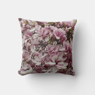 Coussin Meilleur Grand-Mère jamais rose Fleurs de Magnolia