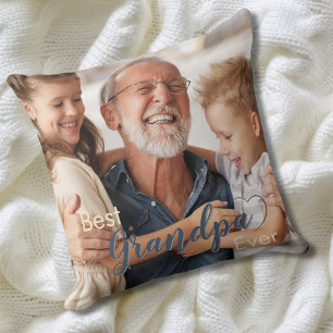 Coussin Meilleur Grand-Père Deux Photo Denim Bleu
