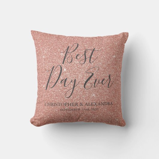 Coussin Meilleur Jour jamais Rose Gold Blush Pink Mariage (Recto)