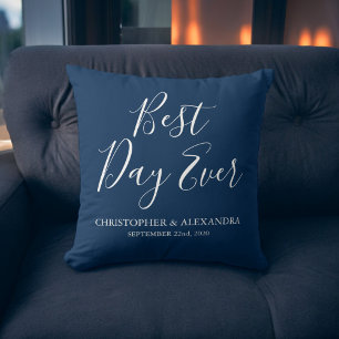 Coussin Meilleur jour jamais Rose Marine Mariage bleu