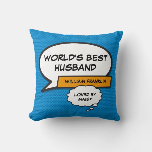 Coussin Meilleur Mari au Monde Cool Fun Comic Bleu (Recto)