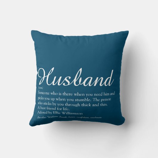 Coussin Meilleur Mari du Monde Définition Script Bleu (Verso)