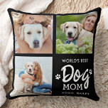 Coussin Meilleur MOM DOG MOM Custom 3 Photo Collage<br><div class="desc">Meilleure maman de chien du monde... Surprenez votre maman de chien préférée cette Fête des Mères, Anniversaire ou Noël avec ce coussin de collage photo de animal de compagnie super mignon et personnalisé. Customisez cette plaque photo de maman chien avec vos 3 photos préférées de votre chien, et le nom....</div>