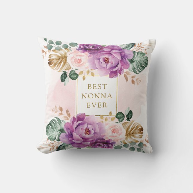 Coussin Meilleur Nonna| Grand-mère tropicale florale chic (Recto)