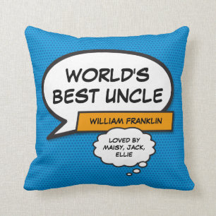Coussin Meilleur Oncle du Monde Amusant Typographique Bleu
