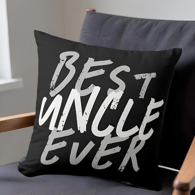 Coussin Meilleur Oncle Moderne Blanc et Gris Grunge (Créateur téléchargé)
