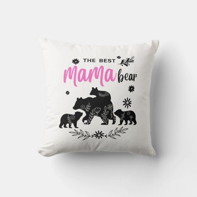Coussin Meilleur Ours Mama avec trois Cubs Jeter l'Oreille (Recto)