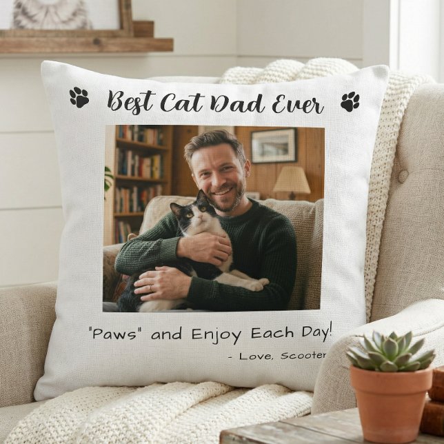 Coussin Meilleur Papa Chat Pattes Photo d'Animal de Compag (Créateur téléchargé)