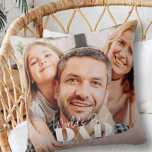 Coussin Meilleur Papa du Monde depuis 20XX Photo Simple Mo