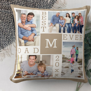 Coussin Meilleur papa Jamais 4 Collage photo Monogramme bl