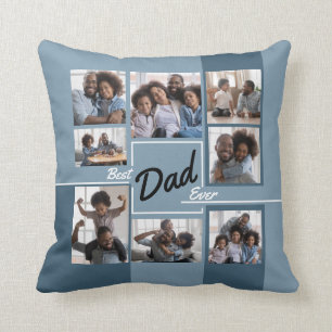 Coussin Meilleur papa Jamais Bleu Photo Collage Fête des