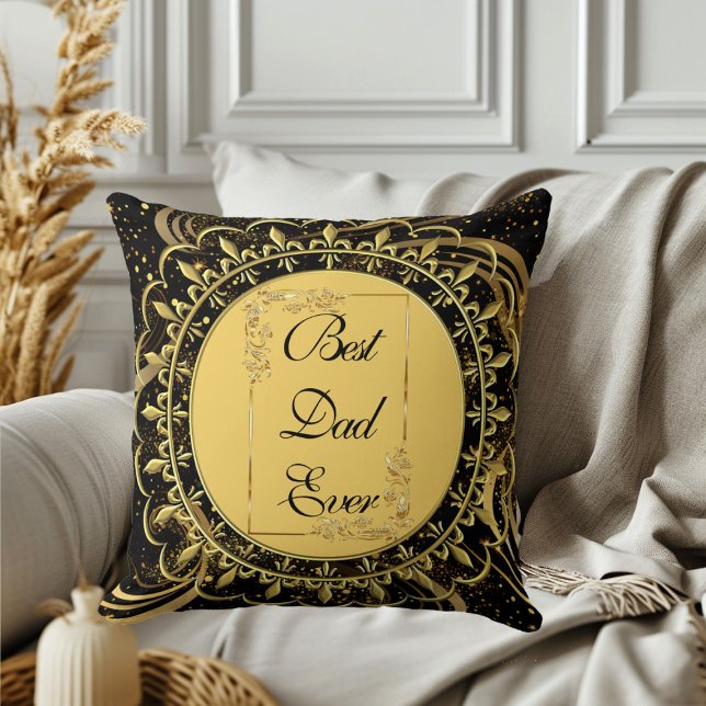 Coussin Meilleur Papa Jamais Calligraphie Moderne Des Fils (Best Dad Ever Modern Calligraphy Leafy Swirls Cute Throw Pillow)