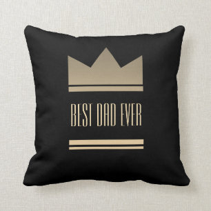 Coussin Meilleur Papa Noir et Or Couronne Royale Moderne