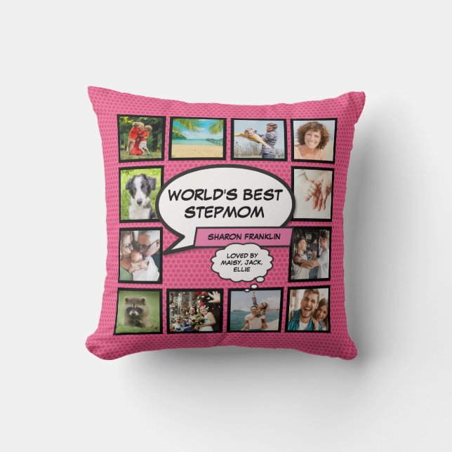 Coussin Meilleur Stepmaman 12 photo rose amusant (Recto)