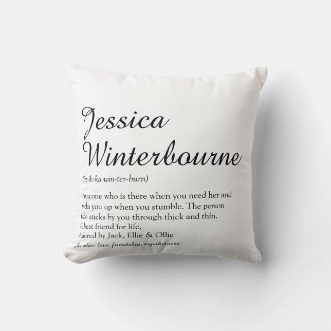 Coussin Meilleure amie Définition BFF Noir et Blanc (Recto)