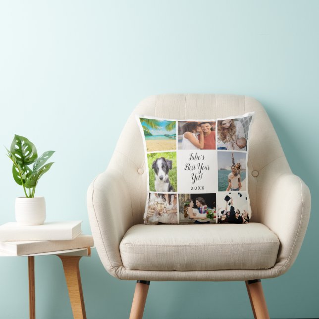 Coussin Meilleure année encore Script 8 Collage de photos (Chaise)