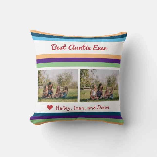 Coussin Meilleure Auntie Jamais Love 2 Photos Noms Bandes  (Recto)