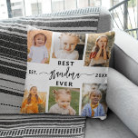Coussin Meilleure grand-mère - Collage photo pour petits-e<br><div class="desc">Célébrez la "meilleure grand-mère jamais" avec ce Collage de photos grand-enfants personnalisé Jetez l'oreiller. Ce cadeau réfléchi comporte un collage de photos chères, soigneusement arrangé, capturant des moments spéciaux, complété par un message sincère. Conçu en tissu doux et de haute qualité, il offre confort et style à tous les espaces...</div>