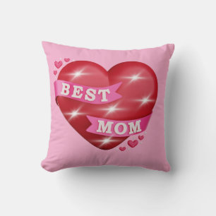 Coussin Meilleure Maman Cadeau 3D Cœur Rouge Brillance Fêt