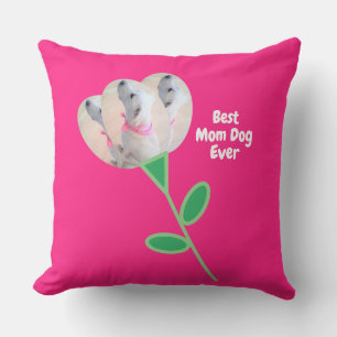 Coussin Meilleure maman Chien Mignon Blanc Fleur Rose Chau
