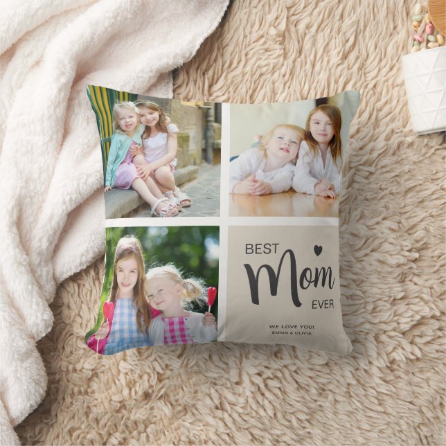 Coussin Meilleure Maman Collage Photo Brun Clair (Couverture)