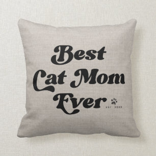 Coussin Meilleure Maman de Chat Moderne Typographie de Lin