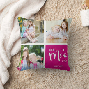 Coussin Meilleure Maman du Monde Collage de Photos Rose