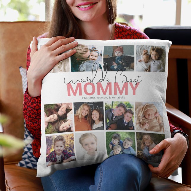 Coussin Meilleure Maman du Monde | Collage Photo (Créateur téléchargé)