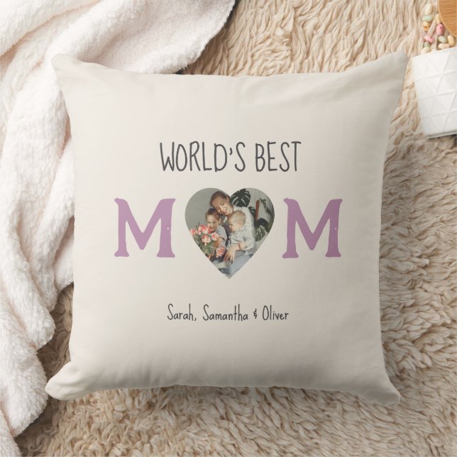 Coussin Meilleure maman du monde - Photo du coeur et texte (Couverture)