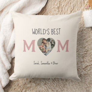 Coussin Meilleure maman du monde - Photo du coeur et texte
