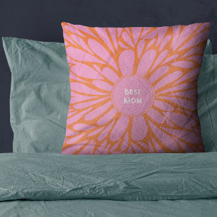 Coussin Meilleure maman florale éclat pastel orange rose