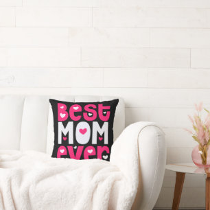 Coussin Meilleure Maman Jamais Coeur Quirky Rose Blanc Noi