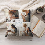 Coussin Meilleure maman jamais | Collage photo pour enfant<br><div class="desc">Créez un cadeau sucré pour maman cette Fête des Mères avec ce quatre collage photo lancer oreiller. "Best Mom Ever" apparaît dans le centre en gris et en vert menthe sur un carré blanc. Customisez avec quatre photos carrés. Côté inverse,  les traits de menthe et de rayures blanches.</div>