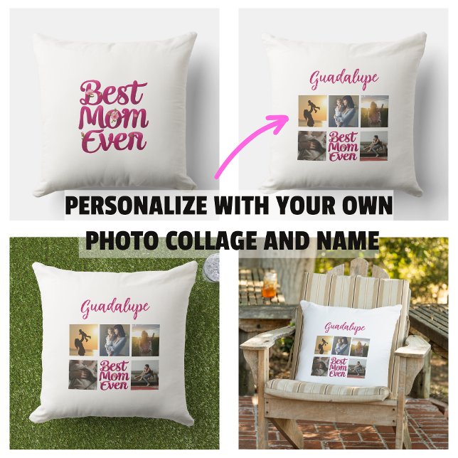 Coussin Meilleure maman jamais mère collage photo (Best Mom Ever Mother's Photo Collage Pillow)