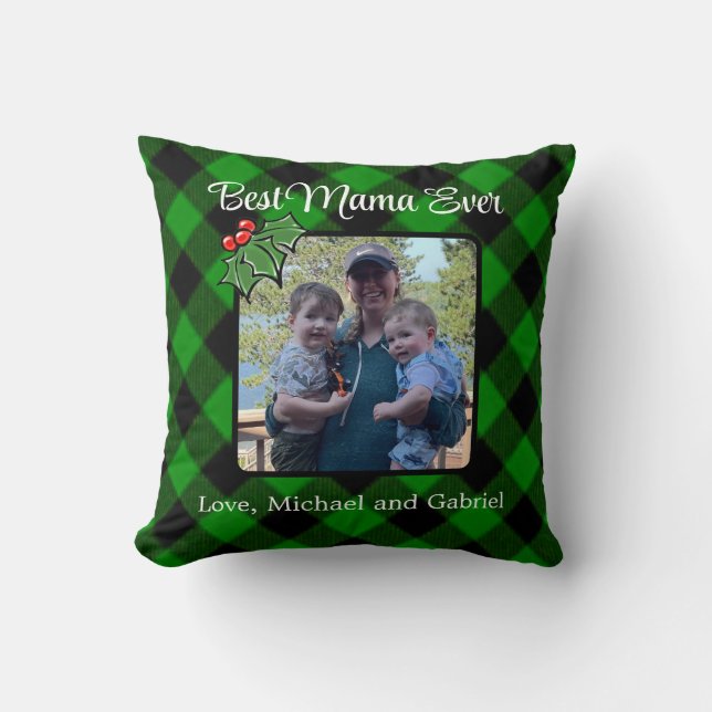 Coussin Meilleure maman jamais Noël classique vert Plaid H (Recto)