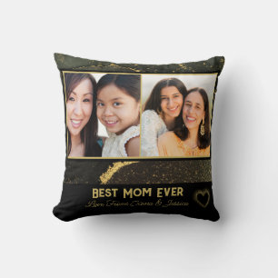 Coussin Meilleure maman jamais noir et or photo personnali