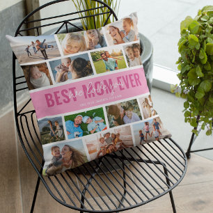 Coussin Meilleure maman Jamais Photo Collage rose
