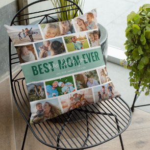 Coussin Meilleure maman Jamais Photo Collage Vert
