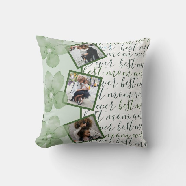 Coussin Meilleure maman jamais Sage Green Floral Photo Col (Recto)