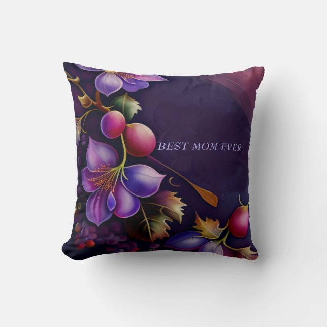 Coussin Meilleure maman Jour Purple aquarelle Vigne de rai (Recto)
