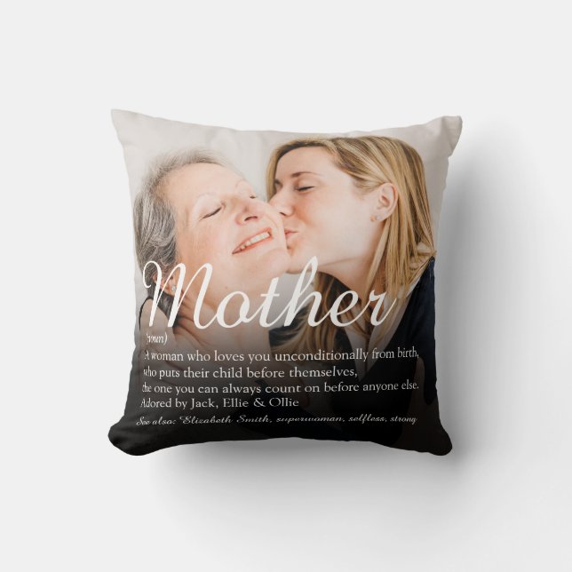Coussin Meilleure Maman, Maman, Définition de Mère Photo (Recto)