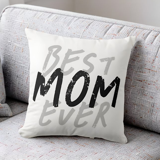 Coussin Meilleure Maman Moderne Grunge Noir et Gris (Créateur téléchargé)