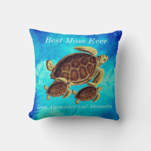 Coussin Meilleure maman nautique jamais Aquarelle de tortu