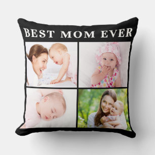 Coussin Meilleure Maman Photo Collage Fête des Mères Noir