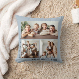 Coussin Meilleure Maman Photo Fête des Mères Bleu Poussiér