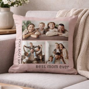 Coussin Meilleure Maman Photo Fête des Mères Rose Pâle
